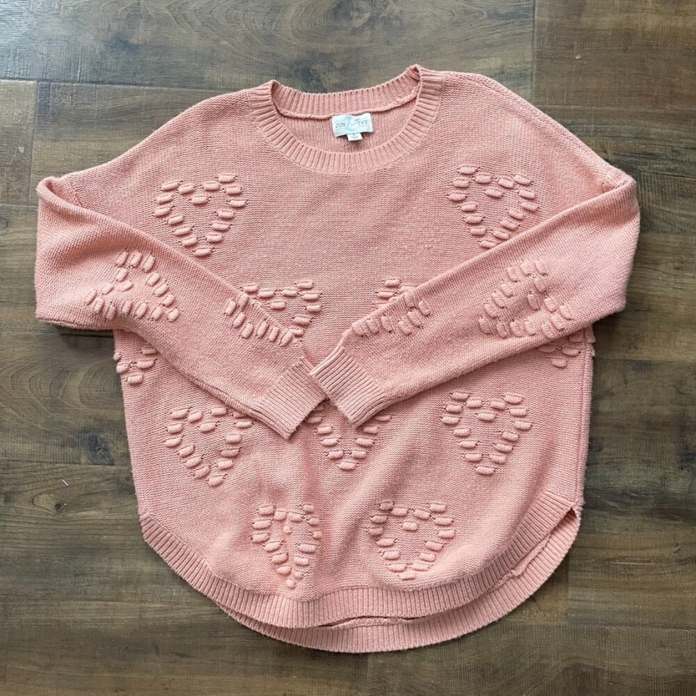 June & Ivy Pink Heart Knit‎ Sweater | Textured Pullover | Size Small